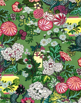 Chiang Mai fabric by Schumacher in emerald available at Delicious Designs serving Hingham, Cohasset and Norwell and Boston's South Shore.